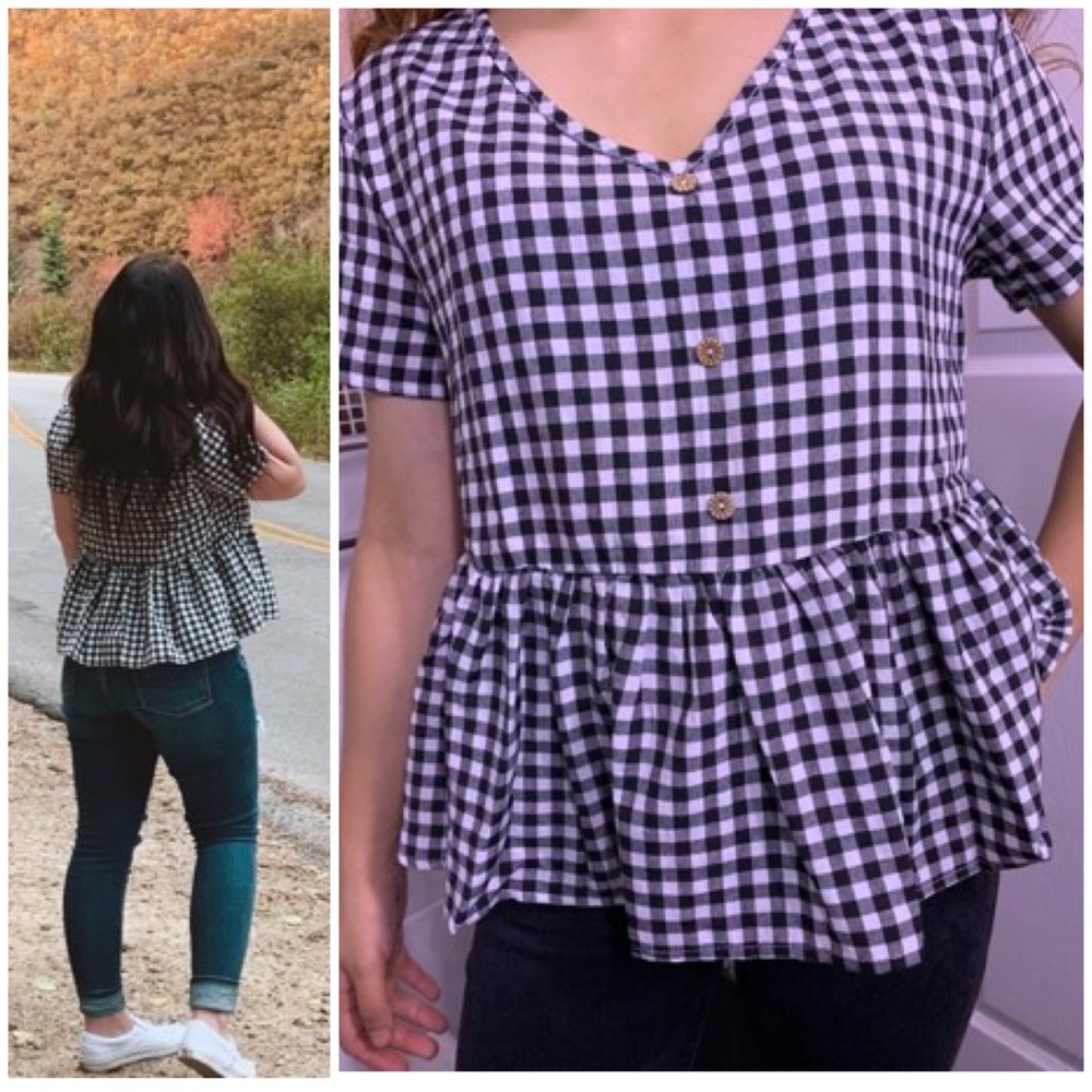 SHEIN Button Front Plaid Smocked Top in size 6 medium - Picture 11 of 11